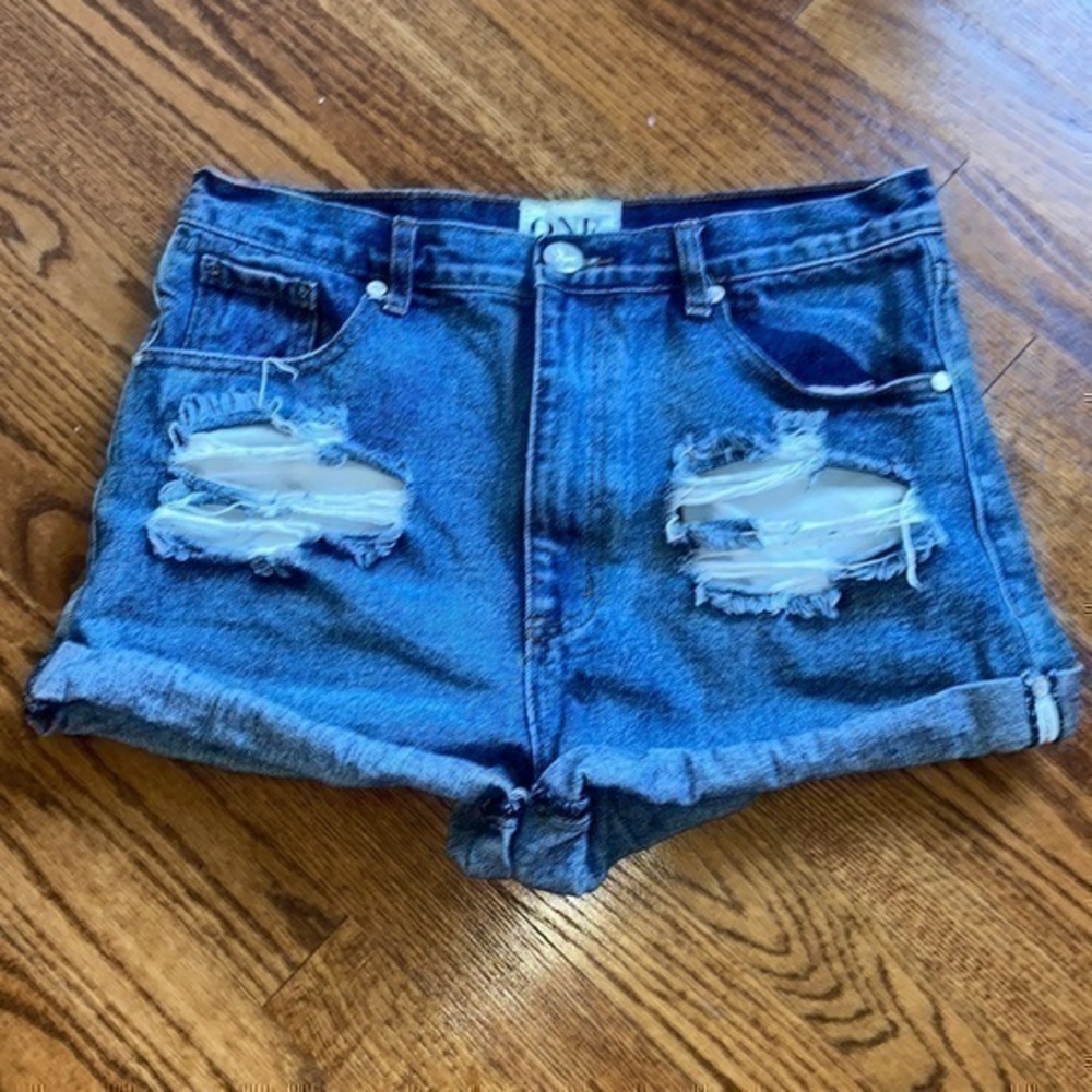 One Teaspoon Vintage Ripped Blue Denim Cutoff Shorts